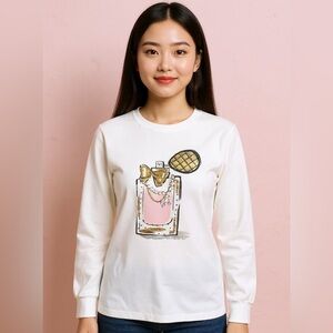 Youth Frenchie Mini Couture white tshirt long sleeve 14 cotton spandex chain